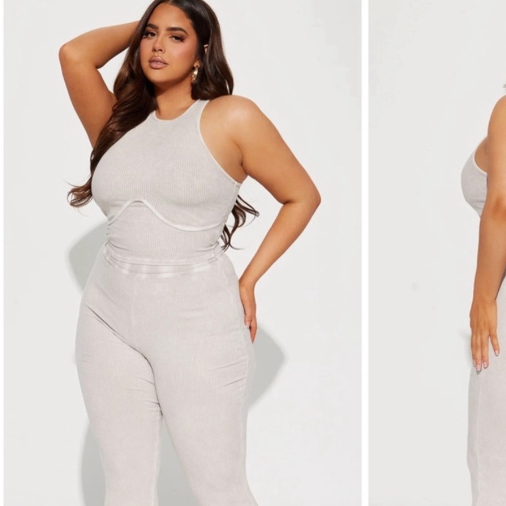 Fashion Nova Light Gray Ribbed Jumpsuit